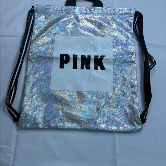 PINK Victoria's Secret Silver Holographic Backpack - Picture 1 of 5